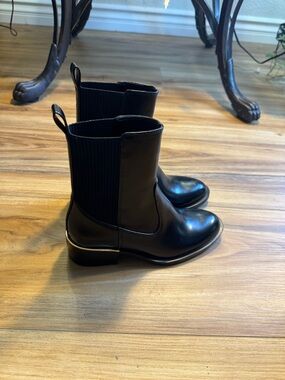 Zara Black Chelsea Booties with Gold Color Metallic Heel Trim